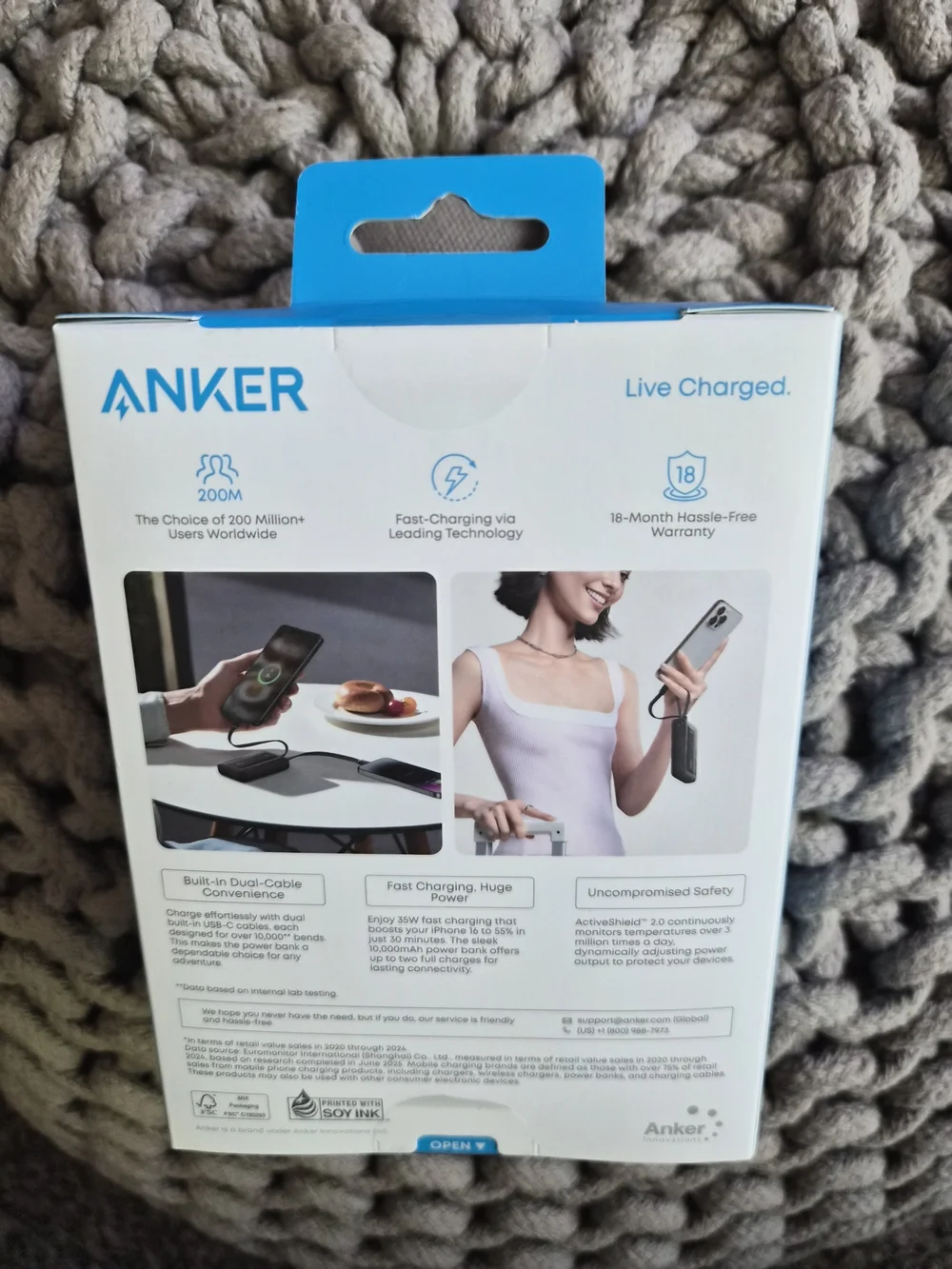 Anker Portable Power Bank with Dual Built-In Cables — Black